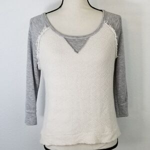 POTTER'S POT White & Gray 3/4 Length Sleeve Top, S